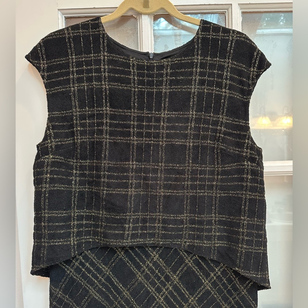 St. John Couture Collection Black Gold Metallic Shimmer Wool Dress Size 10 Med - Picture 3 of 16